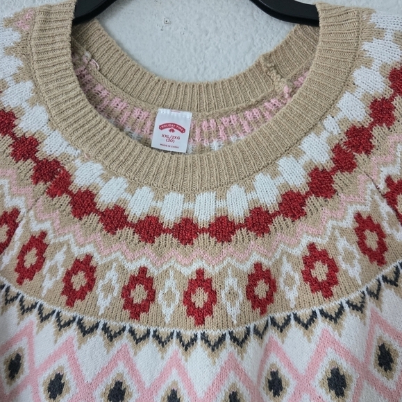 Holiday Time Sweater Women 2X Plus Long Sleeve Grannycore Tan Red Fair Isle New - Picture 8 of 15